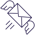 Icon of a winged envelope with motion lines representing sending a message quickly