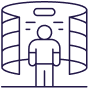 Icon of a person standing inside a scanner booth representing an identity or security check