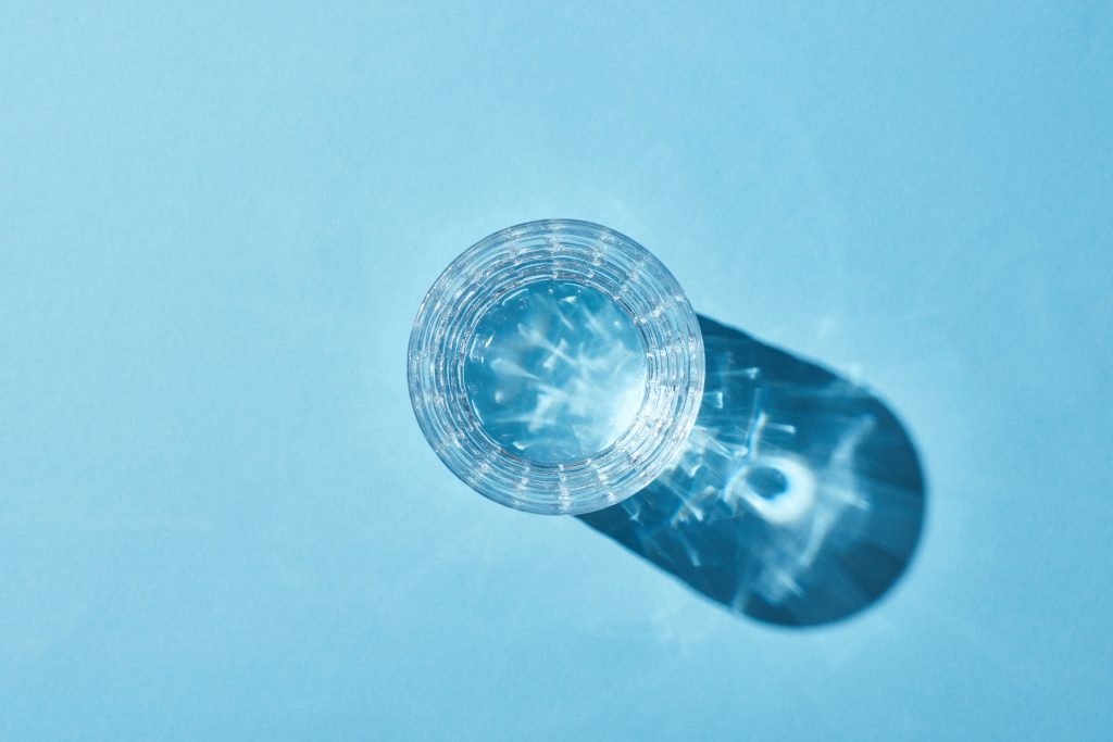 A glass of water seen from above